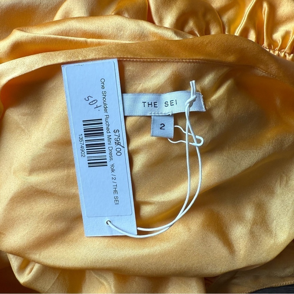 The Sei Silk One Shoulder Ruched Mini Dress Yellow Satin XS Cocktail Designer - Picture 6 of 6